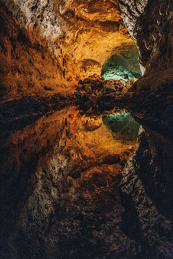 Nature, Water, Reflection, Stone, Cave, Spain, Inside, Volcanic, Canary Islands, Cueva De Los Verdes HD phone wallpaper