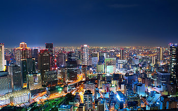 Osaka, skyline cityscapes, nighscapes, metropolitan area, japanese cities, Asia, Japan, Osaka at night HD wallpaper