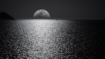 Black And White Moon Ocean During Night Time, moon, ocean, night, black-and-white, monochrome HD wallpaper