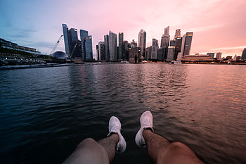 City, Building, Lake, Shore, Bank, Miscellanea, Miscellaneous, Legs HD wallpaper