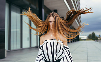Hair in air, blonde, woman HD wallpaper