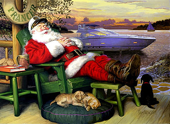 By Tom Newson, tom newson, painting, art, christmas, claus, cat, santa HD wallpaper