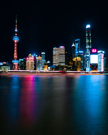 Cities, Night City, City Lights, Panorama, China, Shanghai HD phone wallpaper