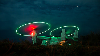 MV-22 Osprey lights up the night on takeoff in Hawaii, tiltrotor, military, Bell Boeing V-22 Osprey HD wallpaper