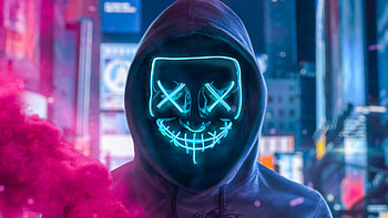 Mask Guy With Smoke Bomb In Hand , mask, hoodie, anonymus, neon, graphy, smoke HD wallpaper