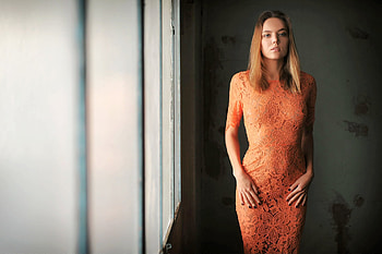 Gorgeous Katya Clover in Orange, gorgeous, model, dress, blonde HD wallpaper