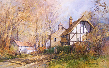 Ian Ramsay art, country side, painting, art, house, nature, ian ramsay, cottage, tree HD wallpaper