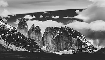 Torres del Paine National Park, mountains, black and white HD wallpaper