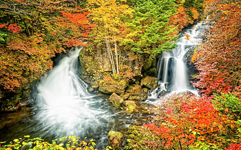 Ryuzu Waterfall, autumn, waterfalls, nature, japan HD wallpaper