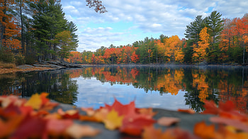 Autumn Serenity: of a Tranquil Lake, lake, fall, fall weather, Autumn, leaf HD wallpaper