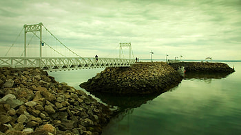 Cities, Rivers, Stones, Sky, Bridge, Evening HD wallpaper