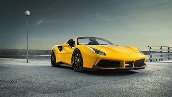 Ferrari-488-Spider, Yellow, Black Rims, Sports Car, Ferrari HD wallpaper