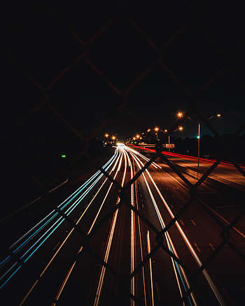 Night, Lights, Dark, Road, Grid, Long Exposure HD phone wallpaper