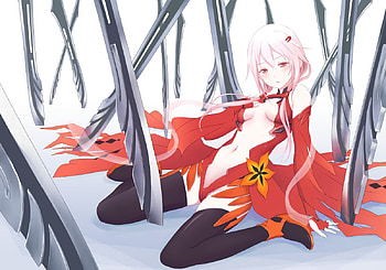Yuzuriha Inori, outfit, girl, long hair, pink, anime, flower, weapon, sharp, female HD wallpaper