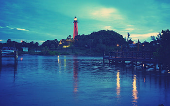 Cities, Sky, Sea, Night, Lighthouse HD wallpaper