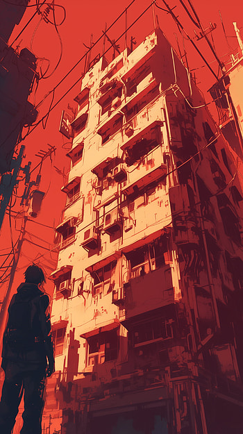 Urban Anime Escape, Anime, anime city, urban, building, silhouette HD phone wallpaper