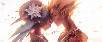Moon and Sun, art, man, girl, lovers, gianluca rolli, fantasy, flower, couple, luminos HD wallpaper