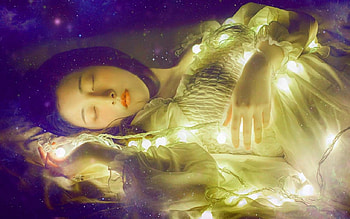 Sleeping Beauty, model, lying, lights, woman HD wallpaper