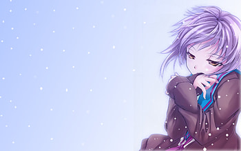 Its cold outside!, blue, sweet, brown eyes, white, yuki, jacket, uniform, cold, yuki nagato, school uniform, brown, snow, violett hair, nagato, hair HD wallpaper