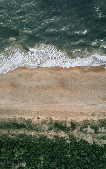 Nature, Sea, Waves, Sand, View From Above, Coast HD phone wallpaper