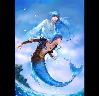 Sea, anime, cg, art, digital painting, people, ocean HD wallpaper