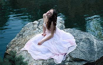 Dreamer, graphy, girl, beautiful, beauty, lake, woman, rock, pretty, love, nature HD wallpaper