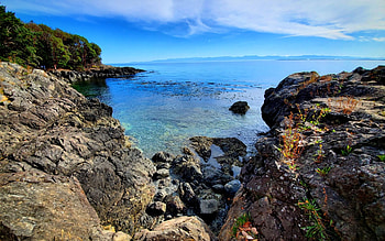 Lime Kiln Point State Park, Washington, sea, rocks, dusk, usa, stones HD wallpaper