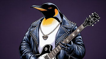 Rockin' Emperor Penguin - Ultra, emperor penguin, penguin, guitar, Rock (Music), leather jacket HD wallpaper