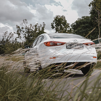 Trees, Grass, Mazda, Cars, Car, Back View, Rear View, Mazda 3 HD phone wallpaper