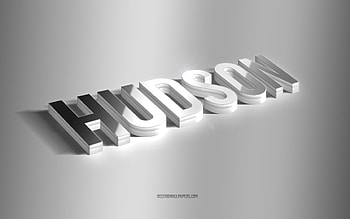 Hudson, silver 3d art, gray background, with names, Hudson name, Hudson greeting card, 3d art, with Hudson name HD wallpaper