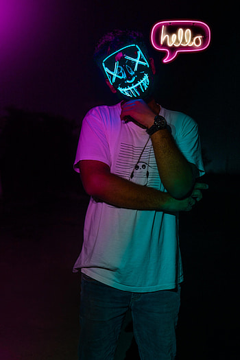 Dark, Miscellanea, Miscellaneous, Neon, Mask, Human, Person HD phone wallpaper