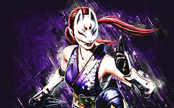 Kunimitsu, Tekken 7, purple stone background, Tekken, Kunimitsu character, Tekken 7 characters, Kunimitsu Tekken, grunge art HD wallpaper