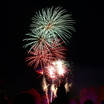 Vivid fireworks illuminate the night sky in a festive outdoor celebration. HD phone wallpaper