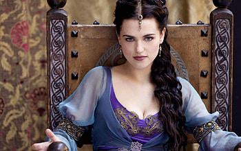 Katie McGrath as Morgana, blue, sorceress, Katie McGrath, brunette, girl, actress, woman, witch, fantasy, morgana, merlin HD wallpaper