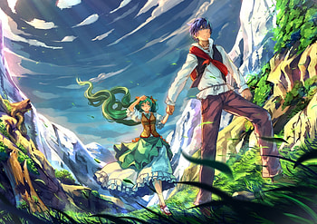 Scenic, grass, sky, hatsune miku HD wallpaper