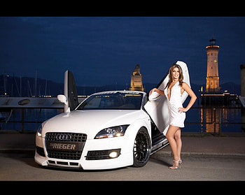 audi, dress, smile, models, blonde, car, audi HD wallpaper
