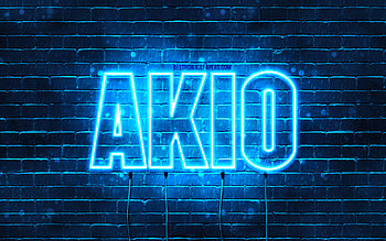 Happy Birtay Akio, , blue neon lights, Akio name, creative, Akio Happy Birtay, Akio Birtay, popular japanese male names, with Akio name, Akio HD wallpaper
