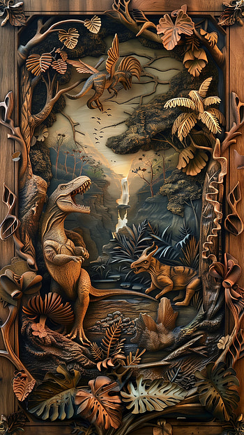 Dino Falls Carving, dinosaur, waterfall HD phone wallpaper