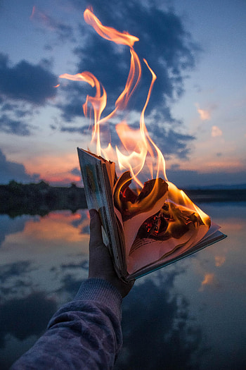 Fire, Twilight, Hand, Flame, Miscellanea, Miscellaneous, Dusk, Book HD phone wallpaper