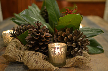 ω✿ω Little Christmas ω✿ω, winter, merry christmas, flame, arrangement, fresh, rustic, fire cone, little, brown, centerpiece, candle, light, love, green, nature, forever HD wallpaper