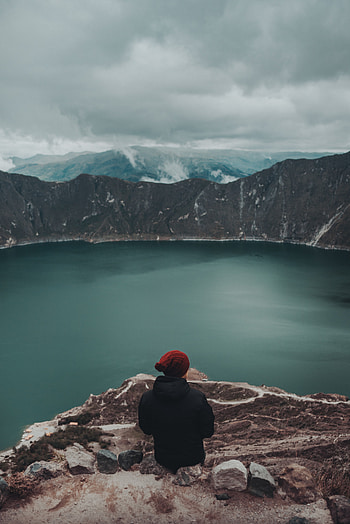 Nature, Rocks, Lake, Break, Precipice, Human, Person, Loneliness HD phone wallpaper