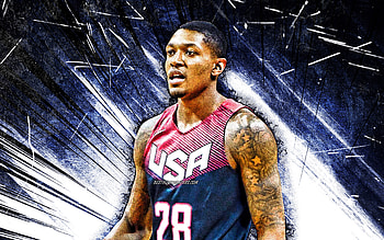 Bradley Beal, grunge art, USA Basketball Mens National Team, Bradley Emmanuel Beal, basketball, US mens national basketball team, blue abstract rays, Bradley Beal HD wallpaper