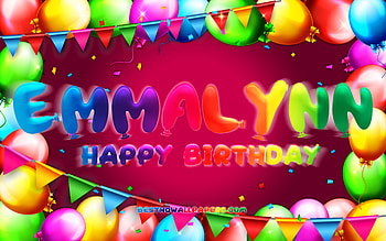 Happy Birtay Emmalynn, , colorful balloon frame, Emmalynn name, purple background, Emmalynn Happy Birtay, Emmalynn Birtay, popular american female names, Birtay concept, Emmalynn HD wallpaper