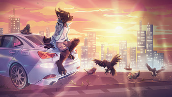 Cat Boy Looking At That Sunset, artist, artwork, art, digital-art, deviantart HD wallpaper