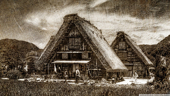 retro shirakawago farmhouses japan, retro, house, farm, , people HD wallpaper