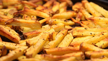 Crispy golden fries, Fast-food classic, Savory snack, Fried potatoes HD wallpaper