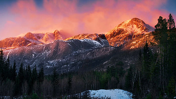 Hemsedal, Norway, sunset, winter, snow, landscape, colors, clouds, sky HD wallpaper