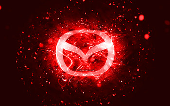 Mazda red logo, , red neon lights, creative, red abstract background, Mazda logo, cars brands, Mazda HD wallpaper
