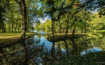 Park in France, bridge, trees, France, water, park HD wallpaper