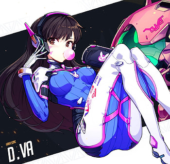 D-Va, blue, videogame, black, cute, long hair, beauty, lady, female, sweet, white, girl, beautiful, black hair, woman, anime girl, pink, anime, pretty, lovely HD wallpaper